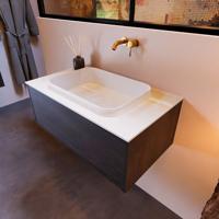 Badkamermeubelset Mondiaz Erin 80 cm met 1 Lade met RIDGE Wastafel Midden Talc Zonder Kraangaten Greeploos Mat Dark Brown - thumbnail