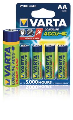 Varta Battery sales europe oplaadbare penlite batterij aa 2100mah nimh 1.2v per 4 op kaart