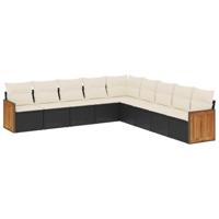 9-delige Loungeset met kussens poly rattan zwart - thumbnail