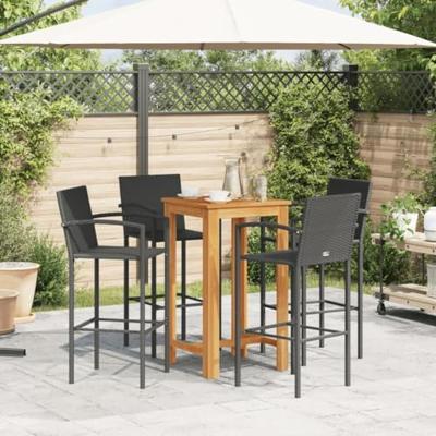 5-delige Tuinbarset massief acaciahout en poly rattan zwart