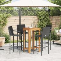 5-delige Tuinbarset massief acaciahout en poly rattan zwart - thumbnail