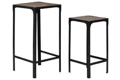 Set van 2 tafels Home ESPRIT Zwart Natuurlijk 38 x 38 x 75 cm