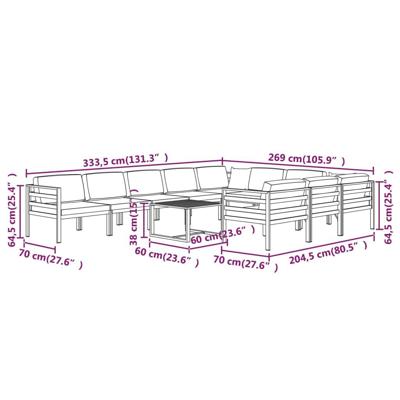 11-delige Loungeset met kussens aluminium antracietkleurig