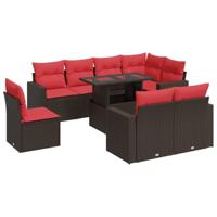 9-delige Loungeset met kussens poly rattan acacia bruin - thumbnail