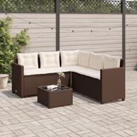 Tuinbank met tafel en kussens L-vormig poly rattan bruin - thumbnail