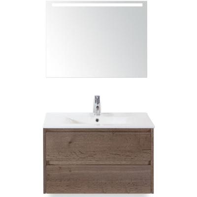 Dante Badmeubelset 80 cm - Tabacco - Keramische Wastafel Wit Enjoy met Sence Spiegel