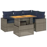 5-delige Loungeset met kussens poly rattan grijs - thumbnail