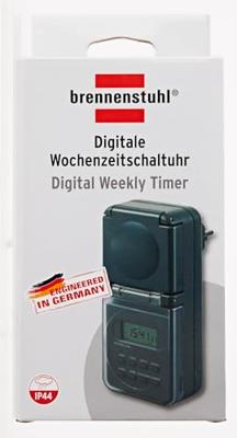 Brennenstuhl 1506706 Stopcontact-schakelklok Digitaal Weekprogramma IP44 AAN/UIT-programma, Zomer- en wintertijd omzetten, Toevalsfunctie