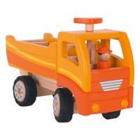 Goki houten kiepwagen oranje met draaibare wielen - thumbnail