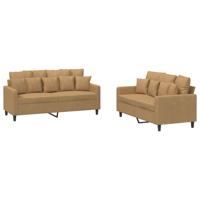 3-delige Loungeset met kussens fluweel bruin - thumbnail