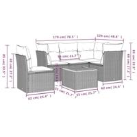 6-delige Loungeset met kussens poly rattan zwart - thumbnail