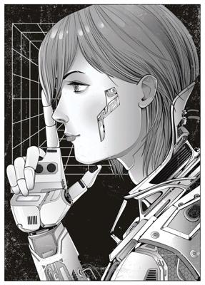 Poster - Cyberpunk Manga Stijl, zwart/wit, premium print