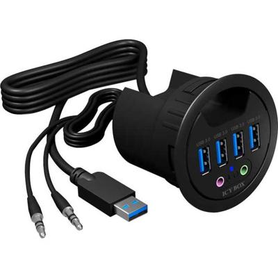 ICY BOX 60303 USB-hub 4 poorten USB-A, Audio, 2.0 (3.5 mm jackplug) USB 3.1 Gen1 5 GBit/s Zwart