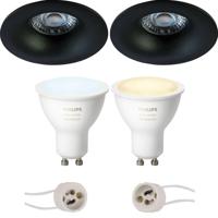 Pragmi Nora Pro - Inbouw Rond - Mat Zwart - Ø82mm - Philips Hue - LED Spot Set GU10 - White Ambiance - Bluetooth - thumbnail