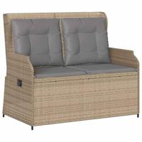 Tuinbankje verstelbaar met kussens poly rattan beige - thumbnail