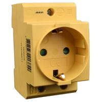Din rail stopcontact 2p+PE SEP CWCD-GY geel voor in groepenkast of schakelkast - thumbnail