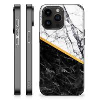 iPhone 15 Pro Max Marmeren Print Telefoonhoesje Marmer Wit Zwart - Origineel Cadeau Man - thumbnail