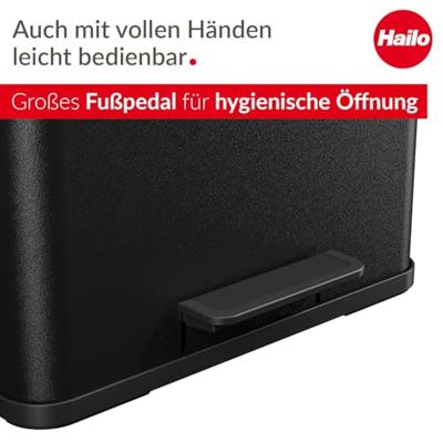 Hailo öko trio plus L 6332600 Afvalbak 27 l Plaatstaal (l x b x h) 470 x 470 x 430 mm Zwart Met voetpedaal 1 stuk(s) - thumbnail