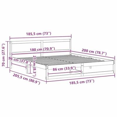Bedframe met hoofdeinde Naturel 180 x 200 cm Massief grenenhout