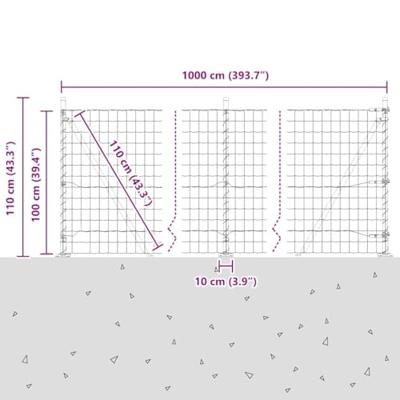 VidaXL Hek met paal grijs 1 x 10 m staal