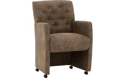 Goossens Eetkamerstoel Oliver bruin microvezel met armleuning en met wielen, stijlvol landelijk