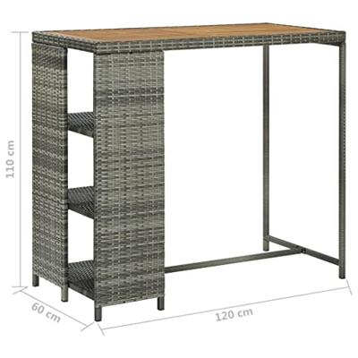Bartafel met opbergrek 120x60x110 cm poly rattan grijs Bartafel met opbergrek 120x60x110 cm poly rattan grijs