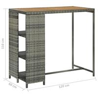 Bartafel met opbergrek 120x60x110 cm poly rattan grijs - thumbnail