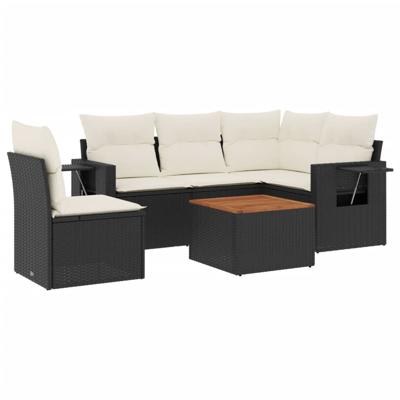 6-delige Loungeset met kussens poly rattan zwart 6-delige Loungeset met kussens poly rattan zwart