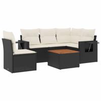 6-delige Loungeset met kussens poly rattan zwart - thumbnail