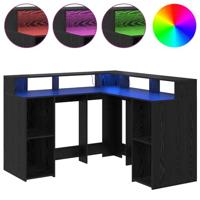 Bureau met plank Zwart eiken 130 x 130 x 91 cm Bewerkt hout - thumbnail