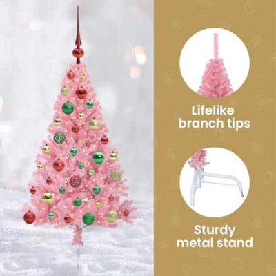 VidaXL Kunstmatig voorverlicht kerstboom met 150 led roze 120 cm pvc