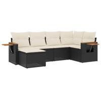 7-delige Loungeset met kussens poly rattan zwart - thumbnail