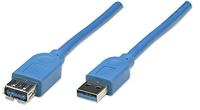 Manhattan USB-kabel USB 3.2 Gen1 (USB 3.0 / USB 3.1 Gen1) USB-A stekker, USB-A bus 2.00 m Blauw Vergulde steekcontacten, UL gecertificeerd 322379-CG - thumbnail