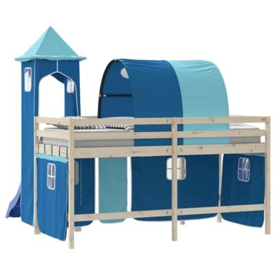 Gordijnen voor hoogslaper met tunnel en toren blauw Gordijnen voor hoogslaper met tunnel en toren blauw