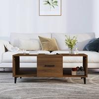 Salontafel 102x50x40 cm bewerkt hout bruin eikenkleur - thumbnail