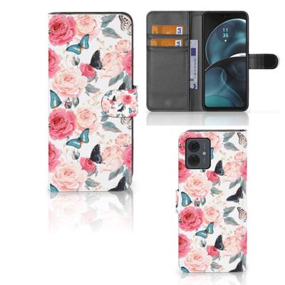 Motorola Moto G14 Hoesje Butterfly Roses | Portemonnee hoesje Motorola Moto G14 Hoesje Butterfly Roses | Portemonnee hoesje