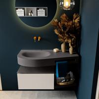 MONDIAZ RIVA 100cm badmeubel onderkast / planchet kleur Linen met 1 lade. Wastafel DULCET links 0 kraangaten kleur Dark_Grey. - thumbnail