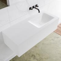 Badkamermeubel Lagom Hangend 110x30x45cm Wit Glans Solid Surface Wastafel Cloud Geen Kraangaten Rechts met 1 Lade - thumbnail