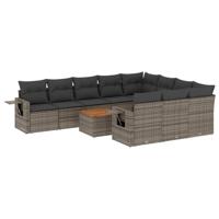 11-delige Loungeset met kussens poly rattan zwart - thumbnail