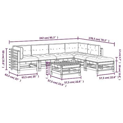 7-delige Loungeset met kussens massief hout grijs