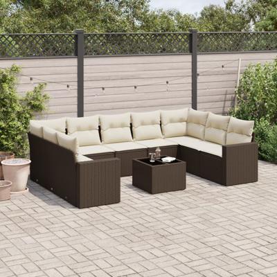 9-delige Loungeset met kussens poly rattan bruin