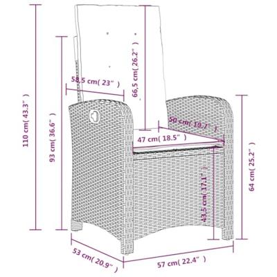 Tuinstoelen 2 st verstelbaar met kussens poly rattan lichtgrijs - thumbnail