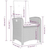 Tuinstoelen 2 st verstelbaar met kussens poly rattan lichtgrijs - thumbnail