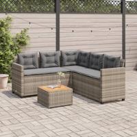 Tuinbank met tafel en kussens L-vormig poly rattan grijs - thumbnail