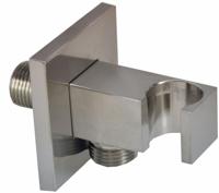 Doucheaansluiting Wiesbaden Rombo | Met handdouchehouder | Messing | Vierkant | Geborsteld staal PVD - thumbnail