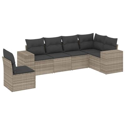7-delige Loungeset met kussens poly rattan lichtgrijs