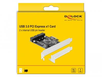 Delock 90387 PCI Express x1-kaart naar 2 x interne USB 3.0-pins header