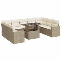 10-delige Loungeset met kussens poly rattan beige - thumbnail