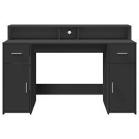Bureau met LED-verlichting 140x55x91 cm bewerkt hout zwart - thumbnail