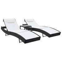 Ligbedden 2 st met tafel poly rattan en textileen zwart - thumbnail